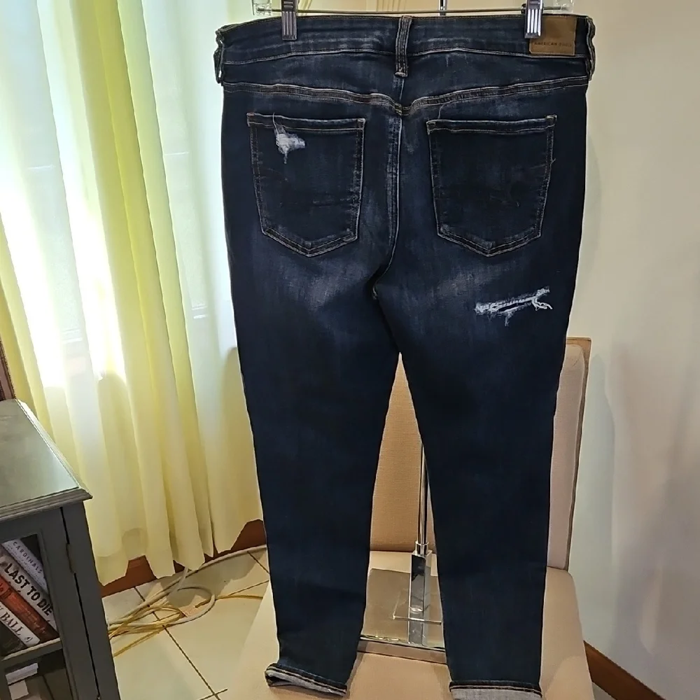 American Eagle Outfitters Midnight Blue Ripped Skinny Jeans - Picture 3 of 7